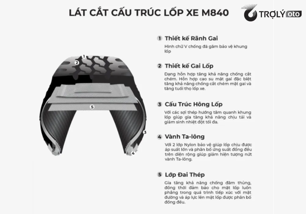 Lát cắt chi tiết cấu trúc lốp xe tải Bridgestone M840