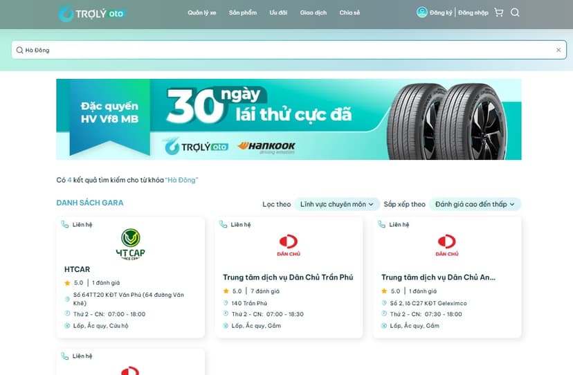 Dễ dàng tra cứu và đặt lịch chăm sóc xe tại các gara ô tô Hà Đông qua TROLYoto