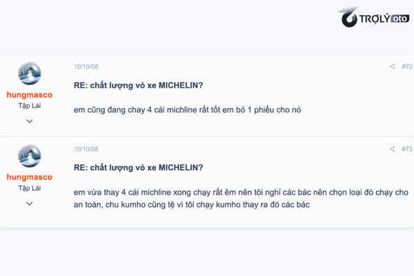Michelin được đánh giá chạy rất êm ái