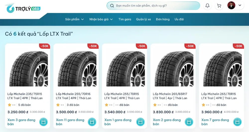 Bảng giá lốp Michelin LTX Trail trên TROLYoto