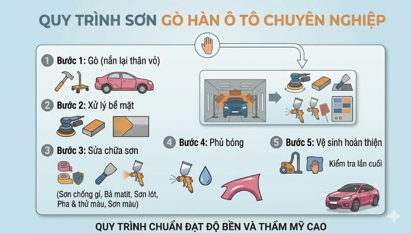 Quy trình sơn gò hàn ô tô chuyên nghiệp