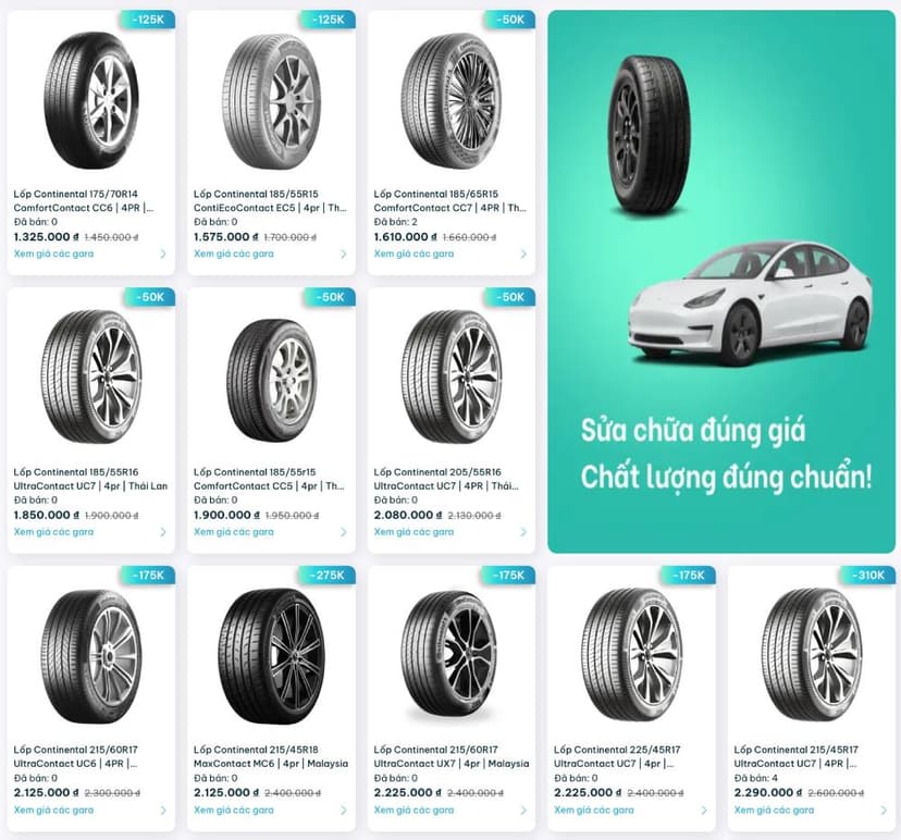 Giá lốp xe Continental trên TROLYoto