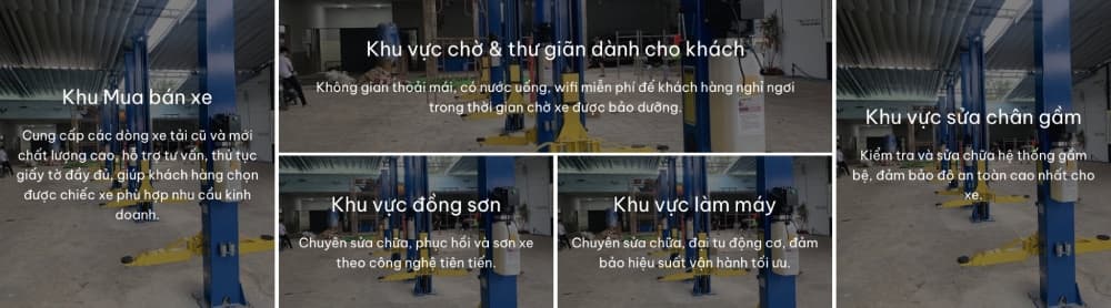 Các khu vực phục vụ tại gara Phước Tiến