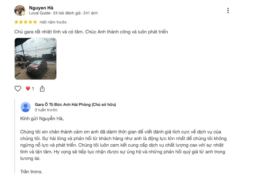 review gara đức anh trên google maps