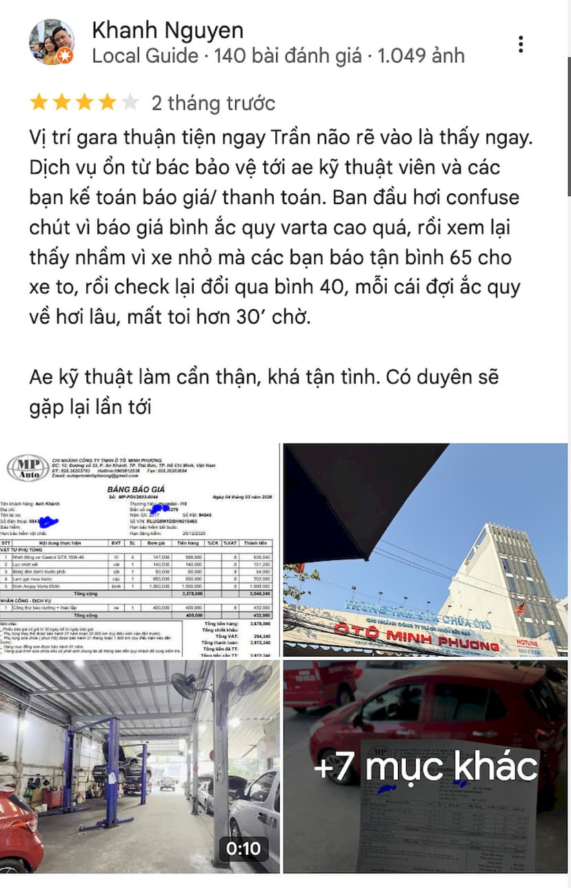 Một khách hàng cân nhắc chuyển bảo dưỡng chính hãng về Gara ô tô Minh Phương