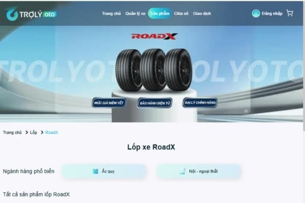 Mua lốp RoadX tại nền tảng TROLYoto