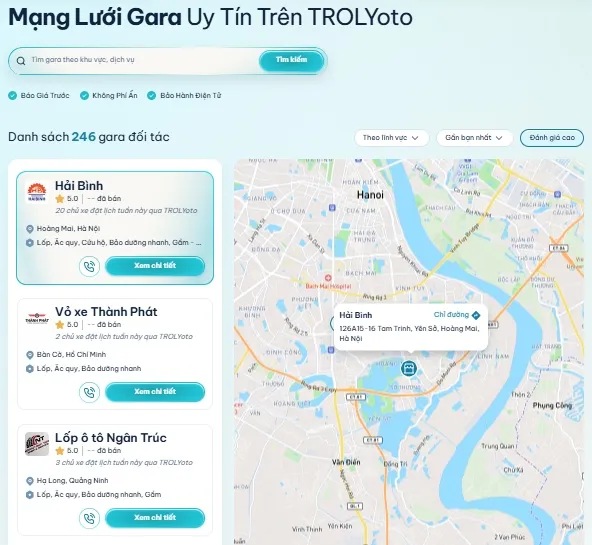 Tra cứu và đặt lịch gara ô tô Củ Chi nhanh chóng trên TROLYoto