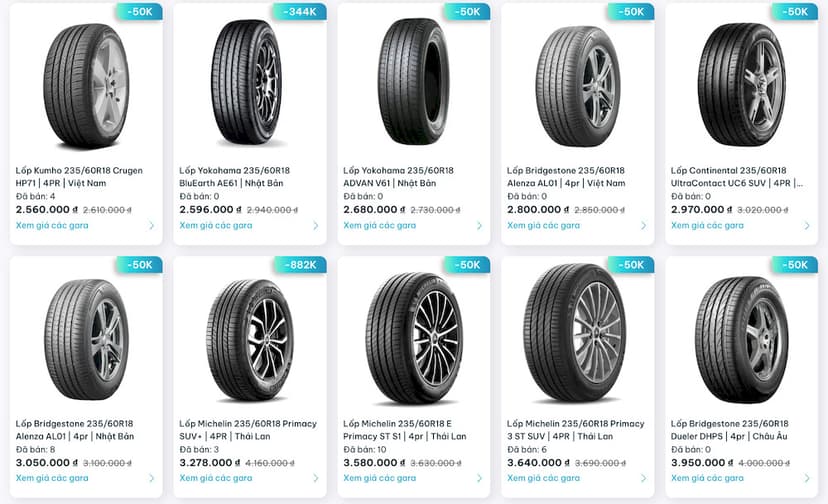 Lốp 235/60R18 phù hợp với các phiên bản Kia Sedona
