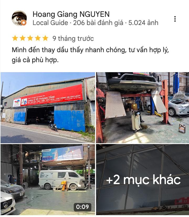 Một tài khoản đánh giá cao dịch vụ thay dầu tại Thành Tâm