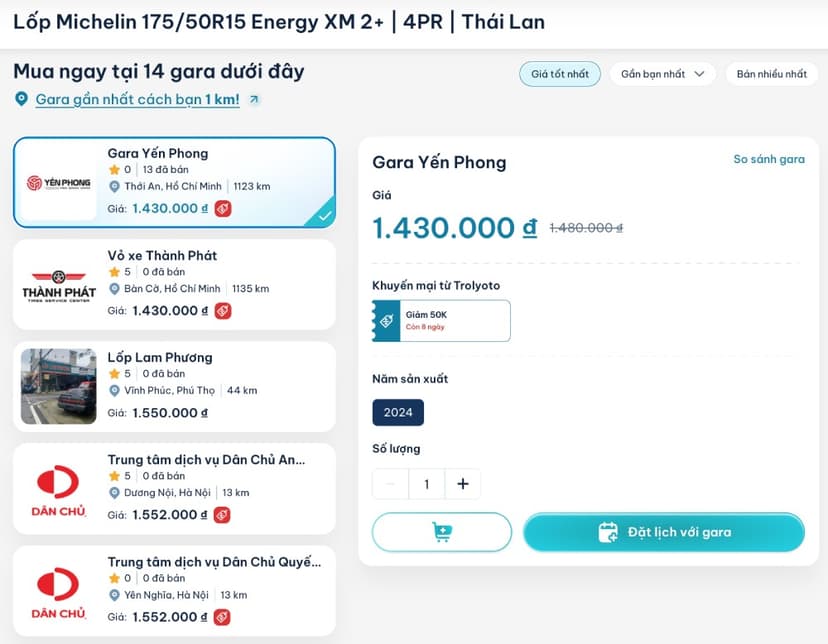 Bảng giá lốp Michelin 175/50R15 Energy XM2+ trong tháng 06/2026