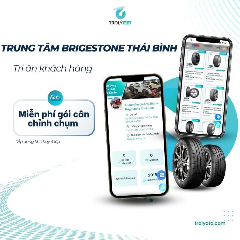 Trung tâm dịch vụ lốp xe Bridgestone Thái Bình miễn phí gói cân chụm