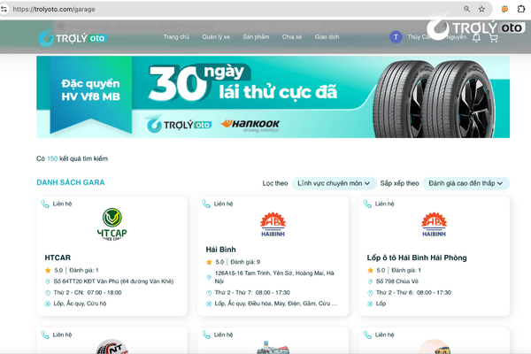 Tìm gara uy tín tại nền tảng TROLYoto