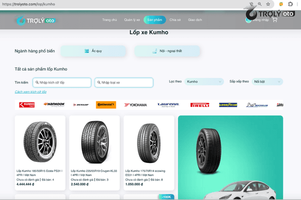 Tìm kiếm đại lý lốp Kumho uy tín tại Hà Nội trên nền tảng TROLYoto