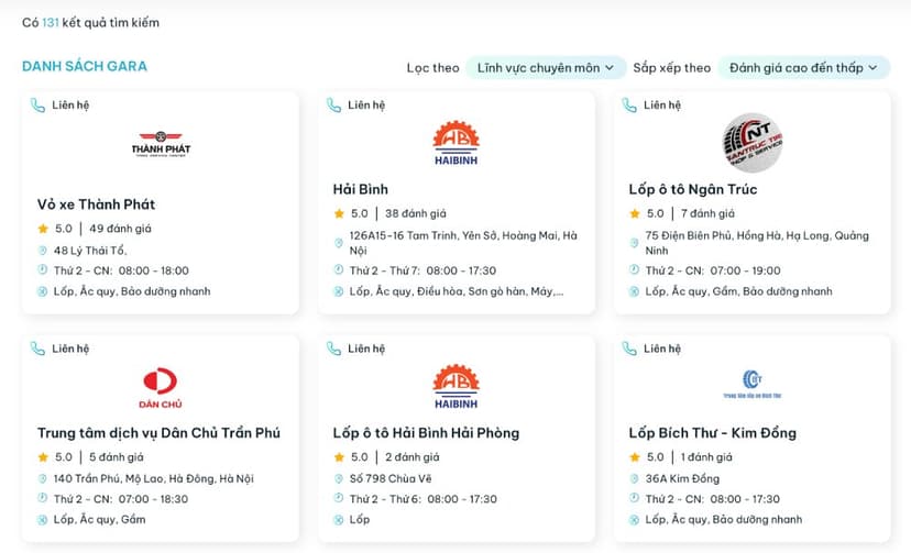TROLYoto liên kết với các gara, đại lý lốp ô tô uy tín trên toàn quốc