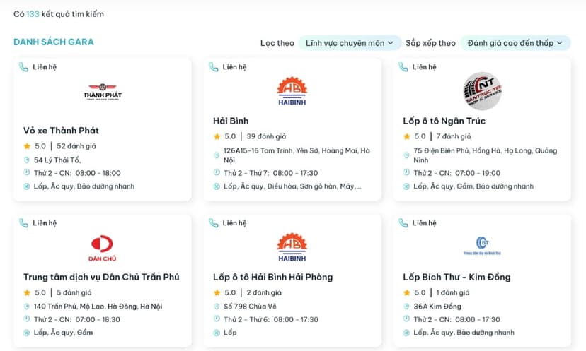 Tra cứu danh sách gara uy tín trên TROLYoto