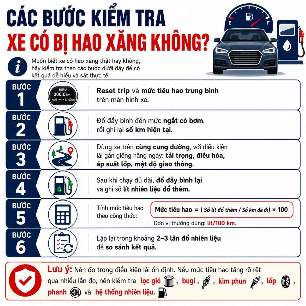 6 bước kiểm tra xe có bị hao xăng hay không