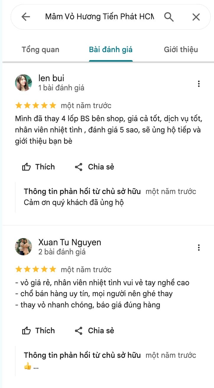 Khách hàng đánh giá 5 sao sau khi thay lốp tại Hương Tiến Phát
