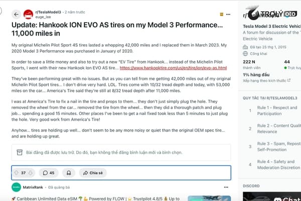 Người dùng review lốp Hankook có tuổi thọ tương đối cao, ít hao mòn