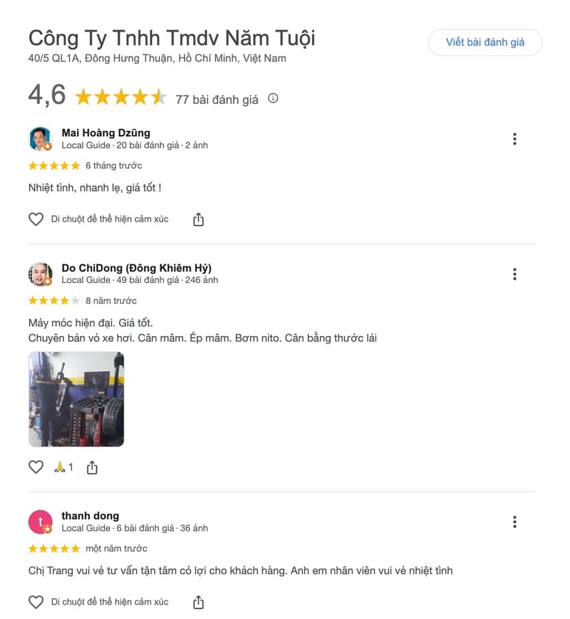 Đánh giá từ khách hàng sau khi trải nghiệm dịch vụ tại Năm Tuội