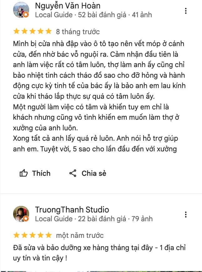 Các đánh giá 5 sao khác từ khách hàng sau khi thực hiện dịch vụ tại Gara 01 Auto Thành Tâm