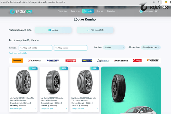 Kumho có giá trung bình khoảng 730.000 - 4.580.000đ/lốp