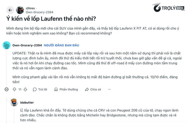 Laufenn được đánh giá tốt, giá cạnh tranh nhưng hơi ồn