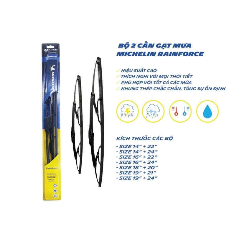 Bộ 2 chiếc Gạt Mưa khung sắt MICHELIN 24" x 16"