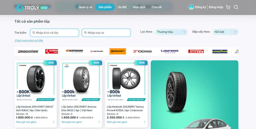 Tra cứu nhanh trên TROLYoto để biết chi tiết về giá lốp
