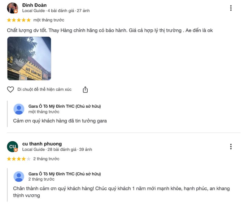 Review mới nhất từ khách hàng sau khi thực hiện dịch vụ tại Mỹ Đình THC