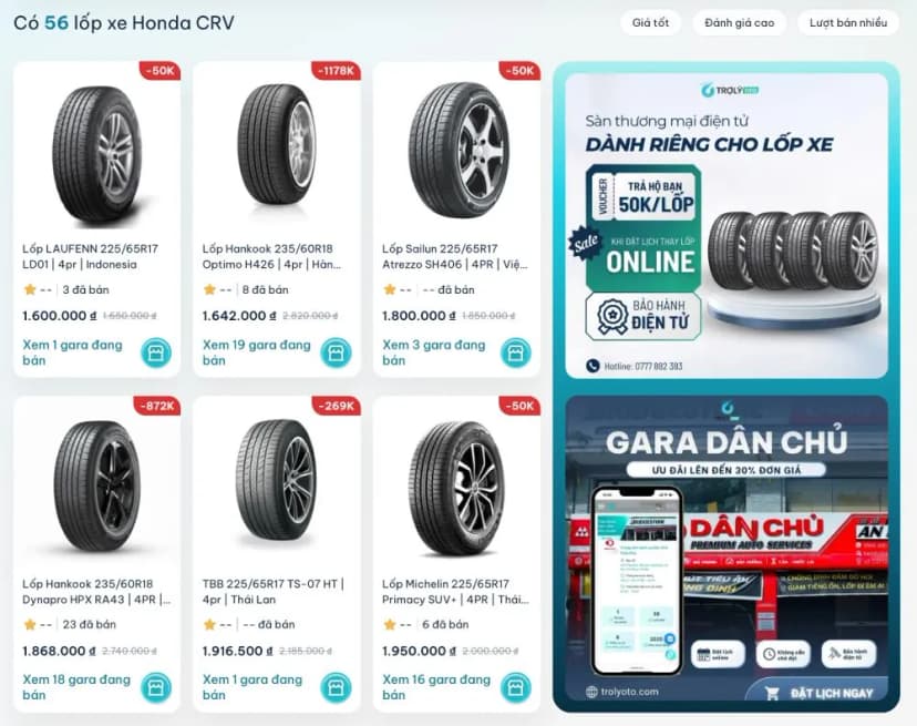Mua lốp cho Honda CR-V tại TROLYoto để có cơ hội nhận các ưu đãi hấp dẫn