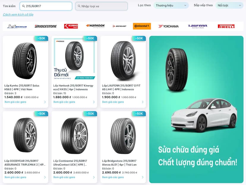 Lốp ô tô kích thước 215/60R17 phù hợp với dòng Toyota Cross xăng