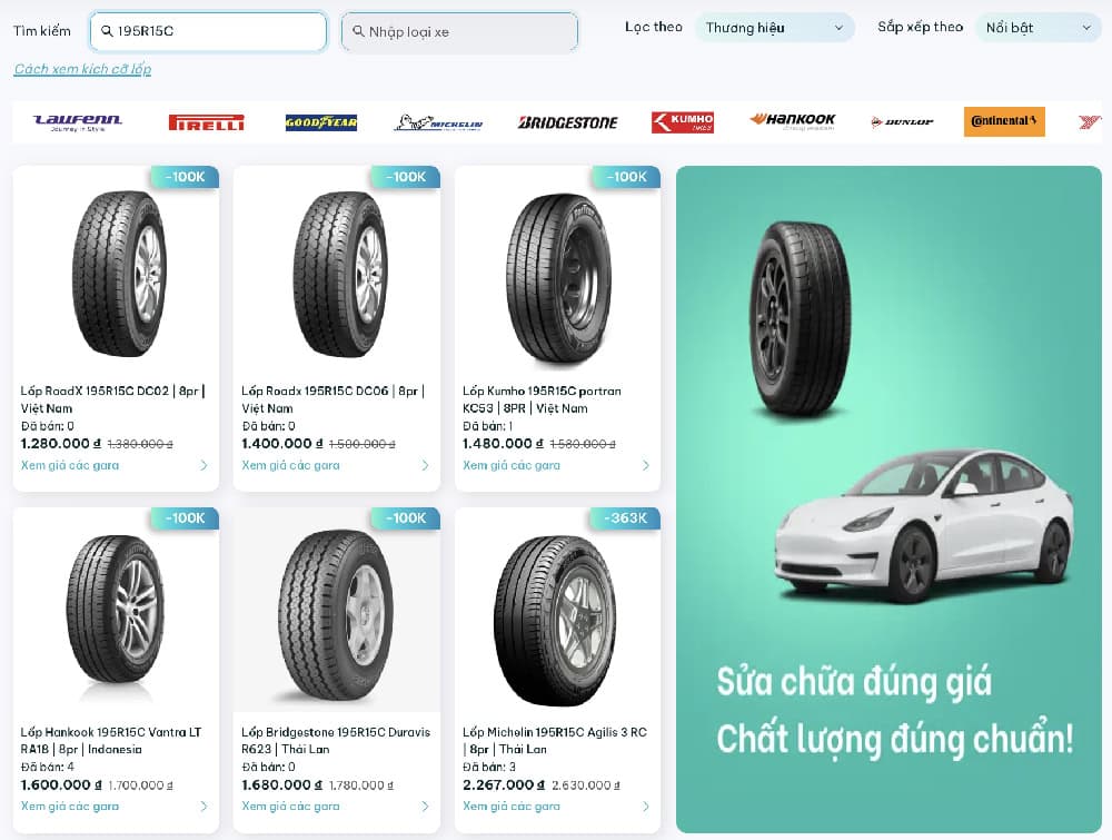 Lốp 195R15C phù hợp với lốp trước của Kia K200