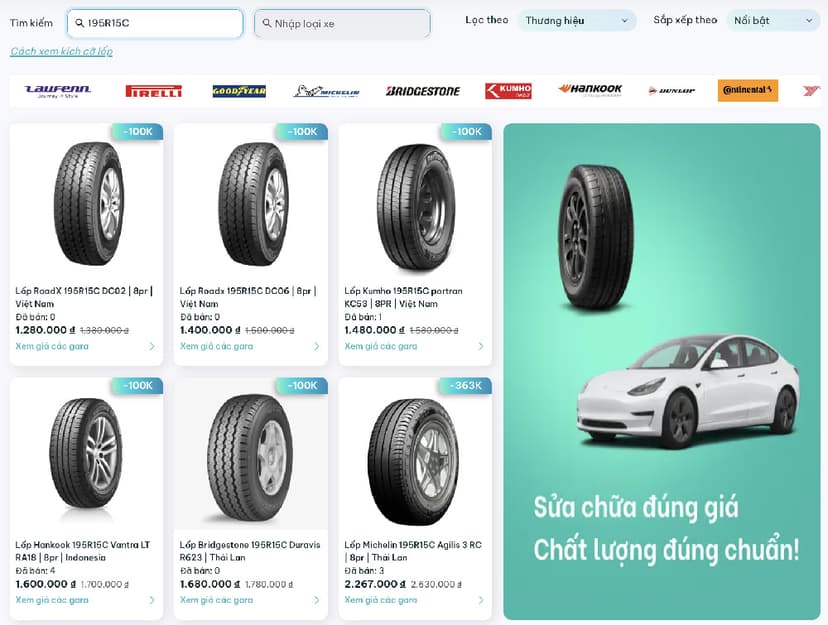 Lốp 195R15C phù hợp với lốp trước của Kia K200