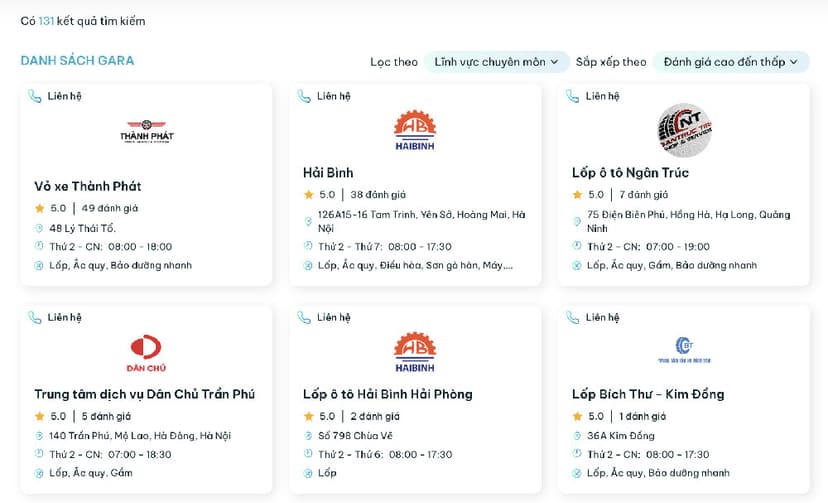 TROLYoto liên kết với các gara, đại lý lốp ô tô uy tín trên toàn quốc