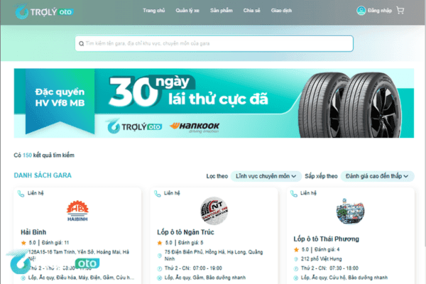 Tìm kiếm gara gần nhất với TROLYoto