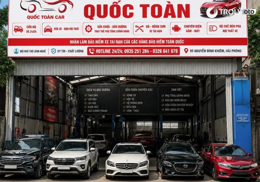 Không gian xưởng dịch vụ và quy mô tại Gara Ô Tô Quốc Toàn