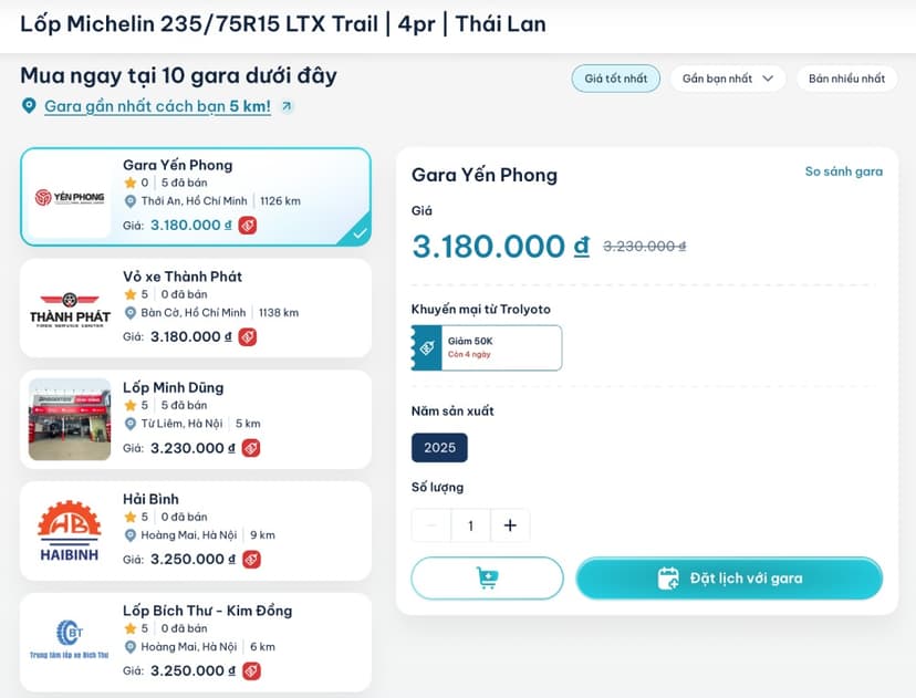 Bảng giá lốp Michelin 235/75R15 LTX Trail trong tháng 06/2026
