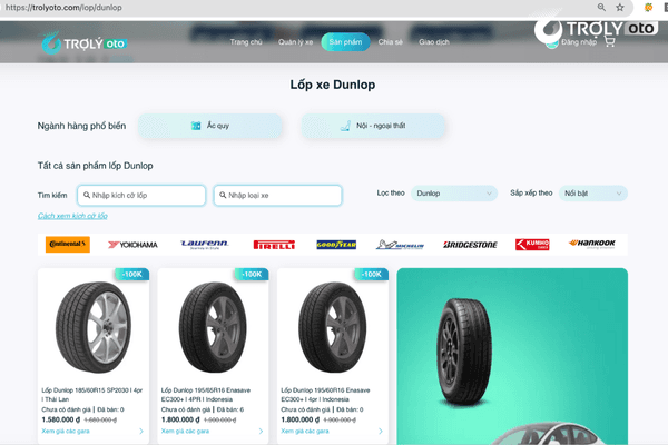 Tra cứu đại lý uy tín, cung cấp lốp Dunlop chính hãng cho Mazda 2 trên nền tảng TROLYoto