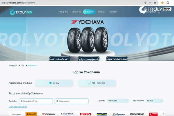 TROLYoto là nền tảng số giúp kết nối người tiêu dùng với các gara phân phối lốp Yokohama chính hãng trên toàn quốc