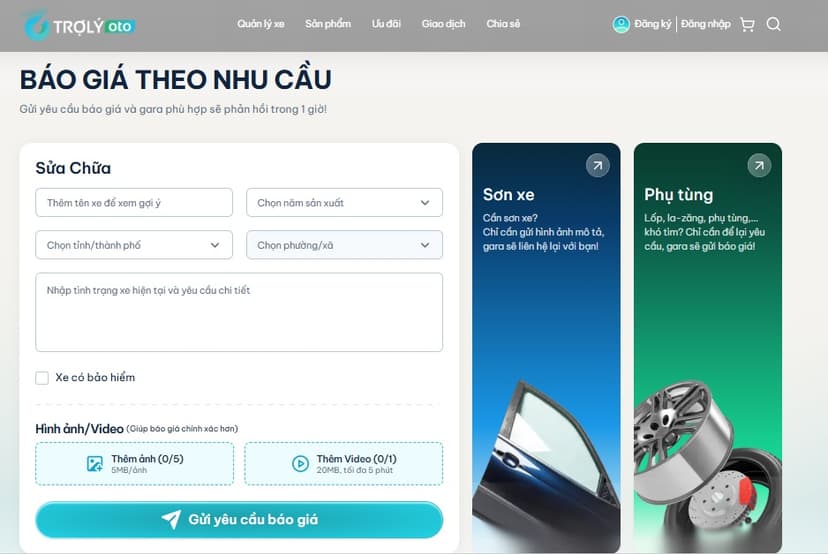 Tra cứu thông tin, so sánh và đặt lịch bảo dưỡng xe trực tuyến trên TROLYoto