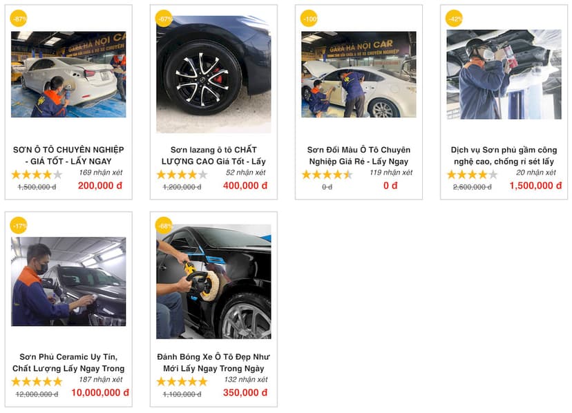 Bảng giá các dịch vụ sơn xe tại Gara ô tô Hanoicar