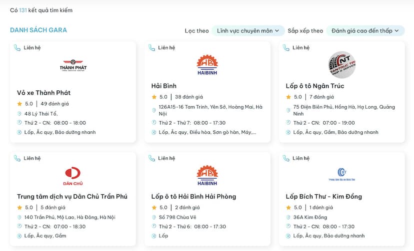 TROLYoto liên kết với các gara, đại lý lốp ô tô uy tín trên toàn quốc