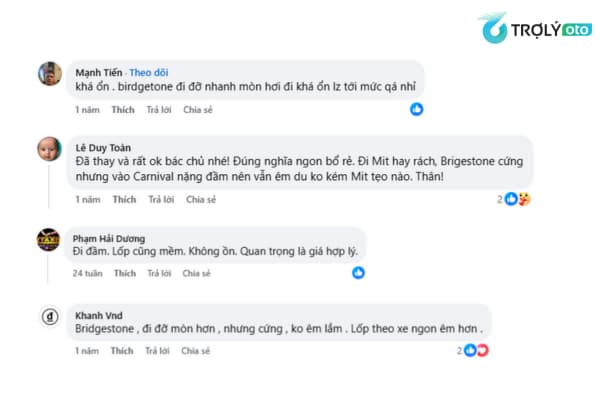 Đánh giá từ khách hàng khi sử dụng lốp Bridgestone