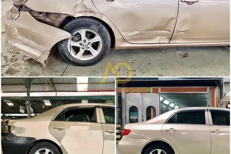 Hình ảnh thực tế trước và sau khi sử dụng dịch vụ phục hồi xe sau tai nạn tại Gara Minh Đức