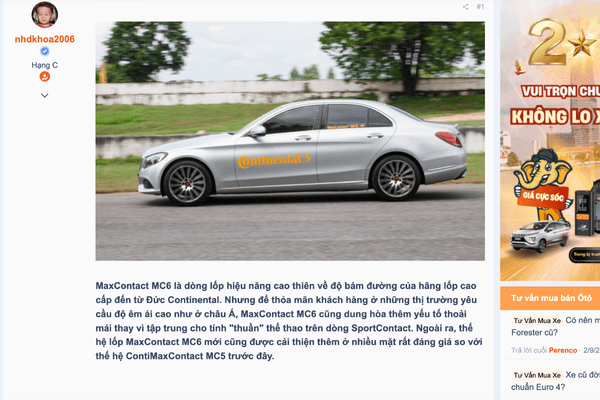 MaxContact MC6 của hãng Continental được đánh giá rất êm
