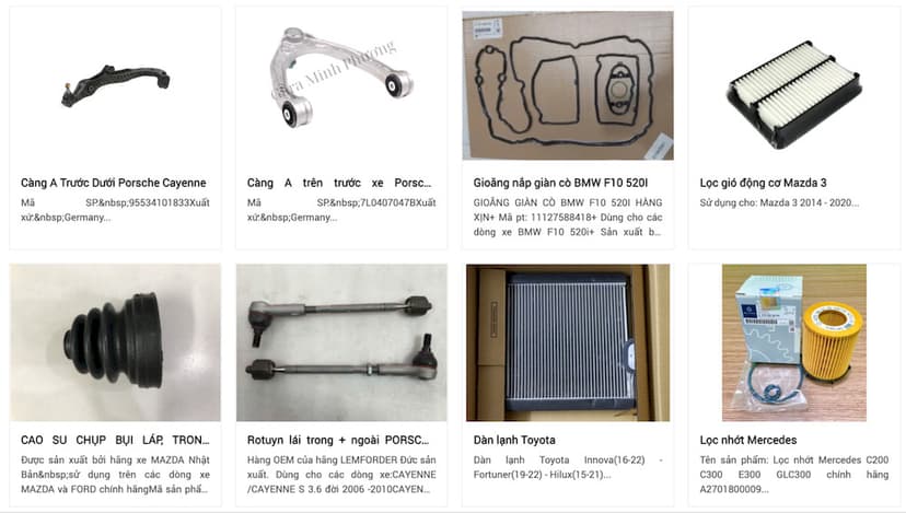 Một số phụ tùng chính hãng do Minh Phương cung cấp