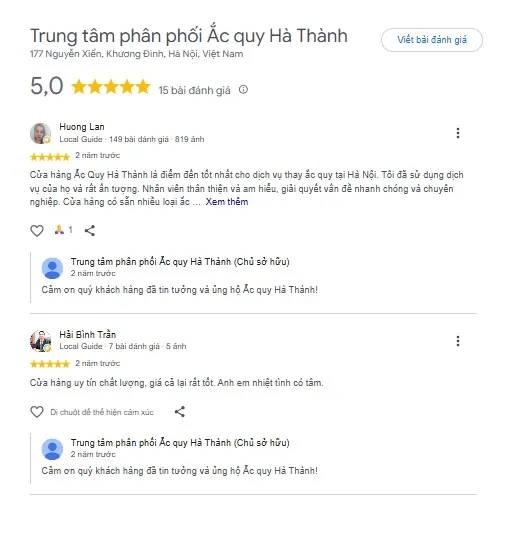 Phản hồi tốt của khách hàng về dịch vụ tại Trung tâm phân phối Ắc Quy Hà Thành