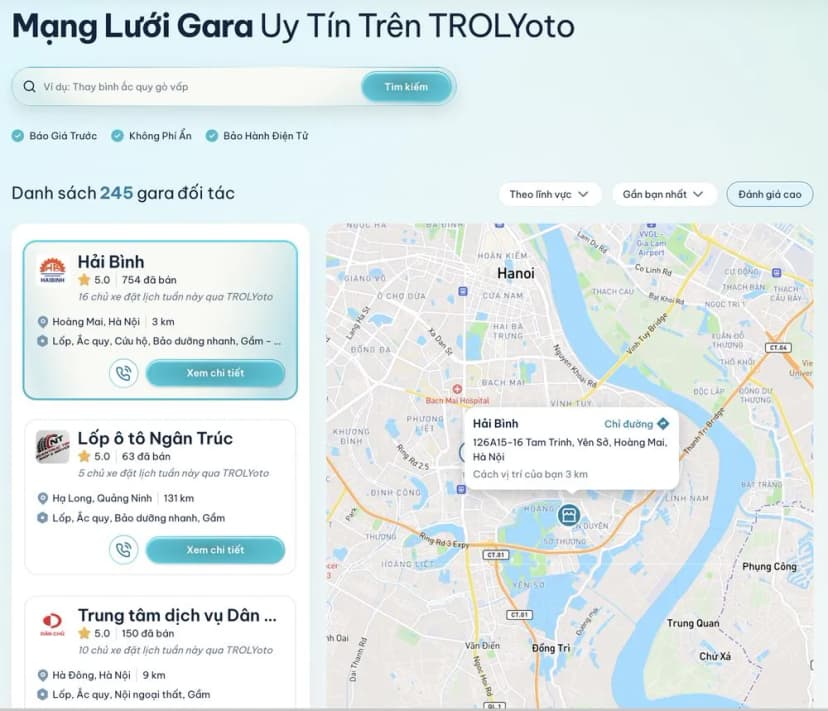 Kết nối với mạng lưới gara uy tín toàn quốc trên TROLYoto