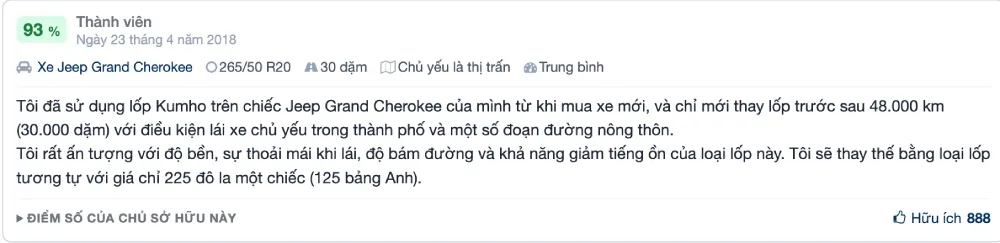 Review lốp Kumho Solus KL21 từ người dùng trên nền tảng Tyre Review