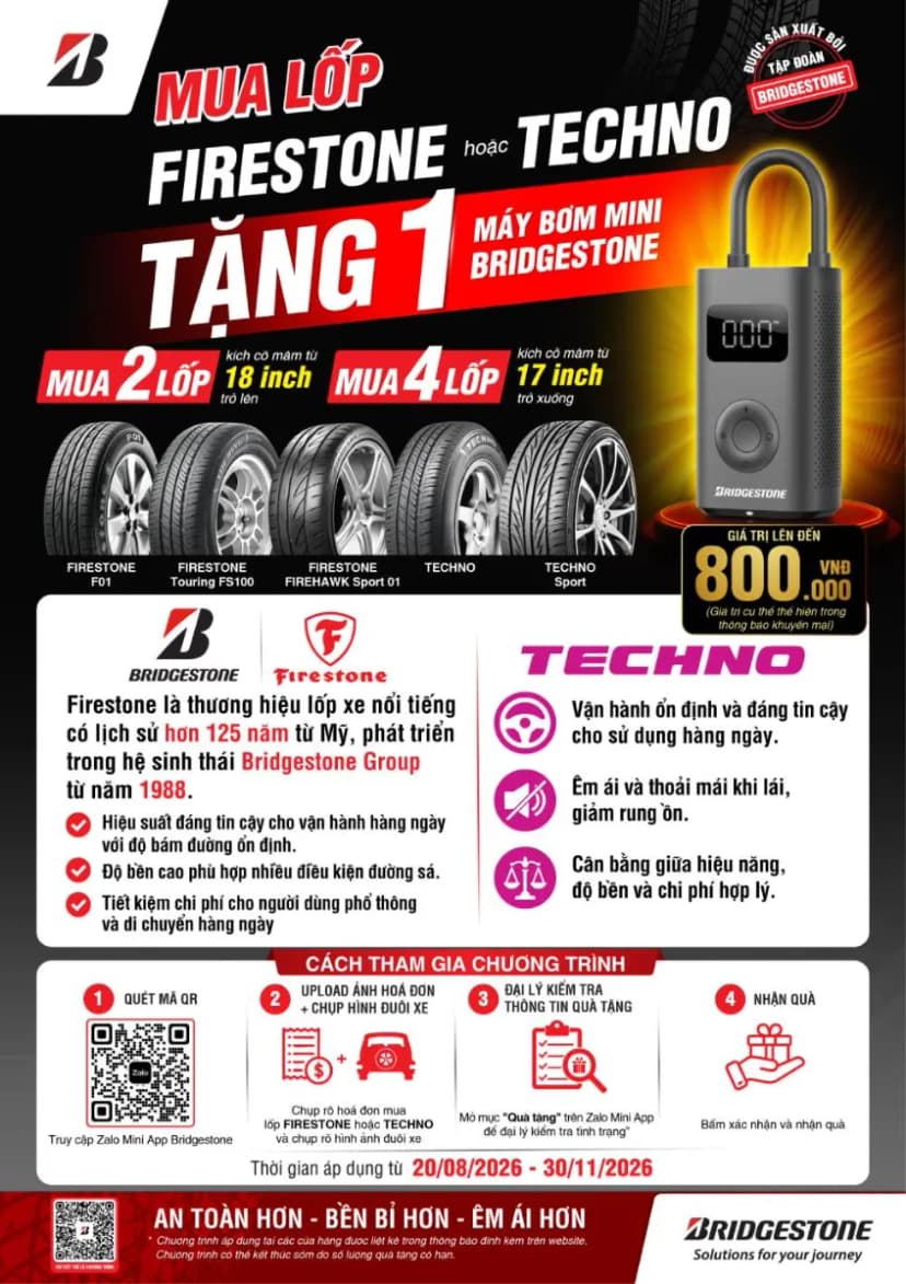 Chương trình tặng bơm mini Bridgestone